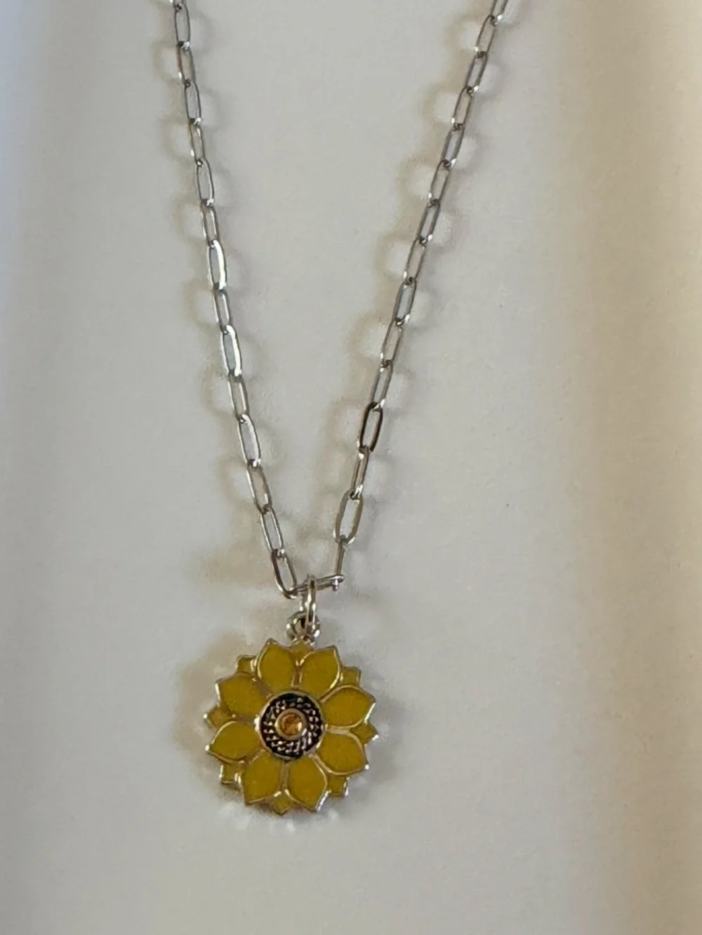 Yellow Sunflower Charm Necklace for Women - Silver Tone